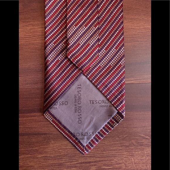 🌿SALE🌿 TESORO ROSSO Uomo Moda Burgundy/Silver Silk tie - Picture 5 of 9